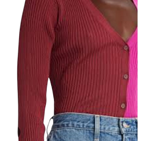 STAUD Cargo Colorblock Color Block Cardigan Sweater Rib Knit Medium - Picture 2 of 10